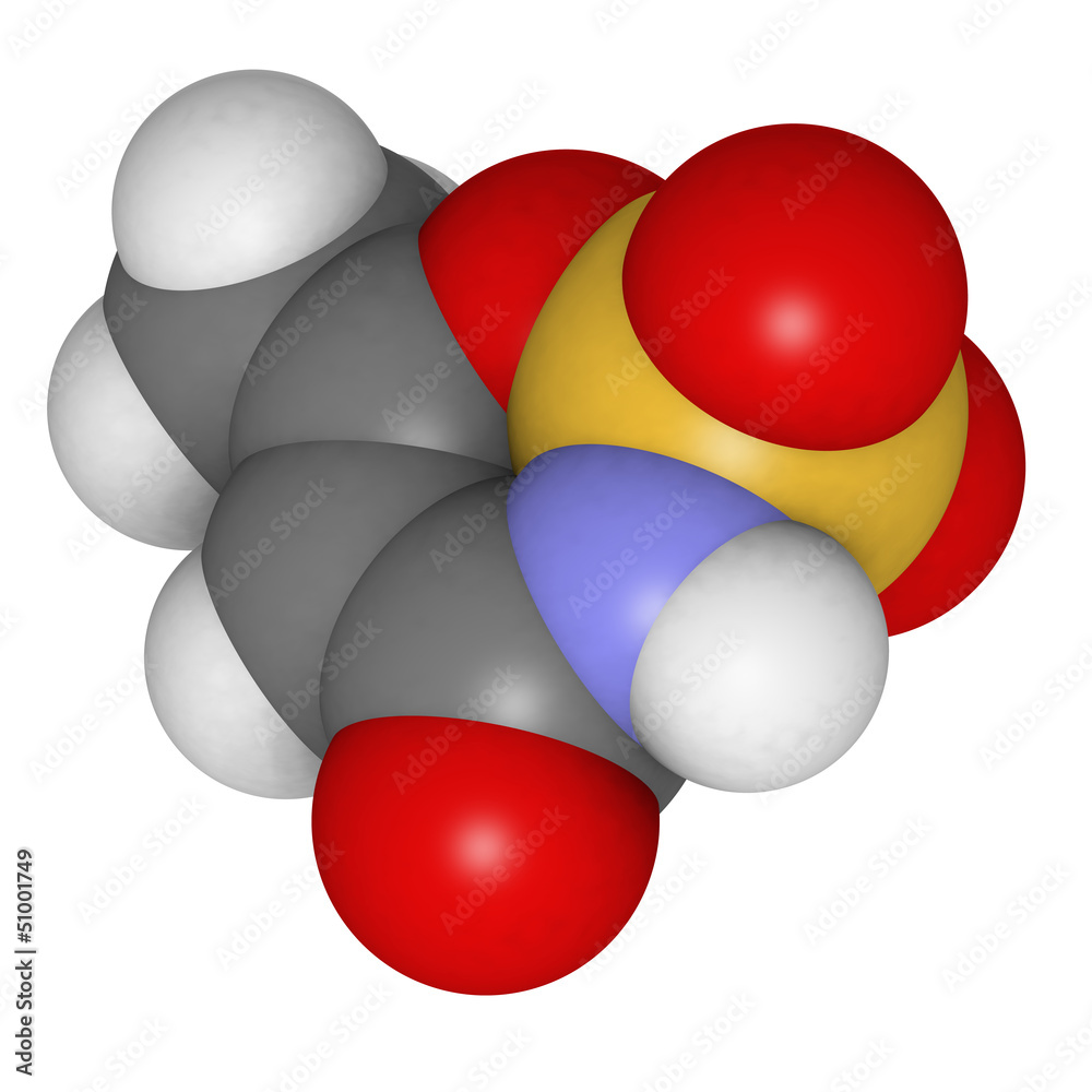 Acesulfame artificial sweetener, molecular model Acesulfame artificial sweetener, molecular model