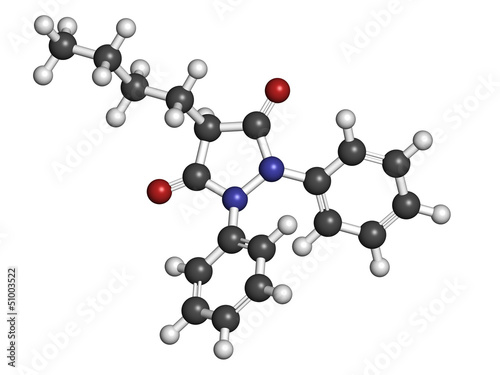 phenylbutazone (bute) horse painkiller, molecular model