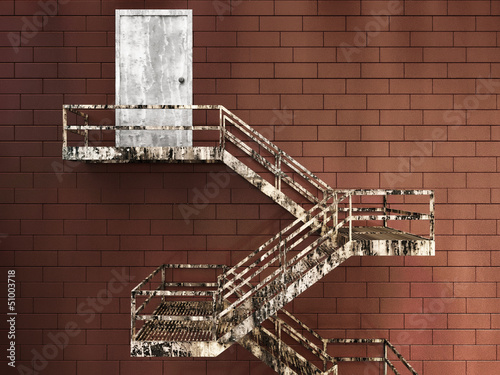 Canvas Print 3d Illustration of Old External Fire Escape in a Building