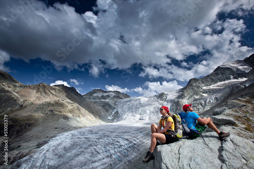 Switzerland - hikers - Glacier view