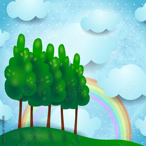 Fantasy landscape with trees