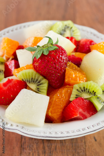 fruit salad on the white dish