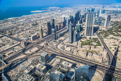 Dubai downtown. East, United Arab Emirates architecture. Aerial