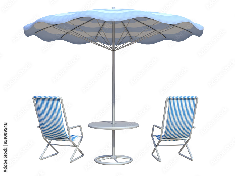 beach chairs and umbrella on a white background beach chairs and umbrella on a white background