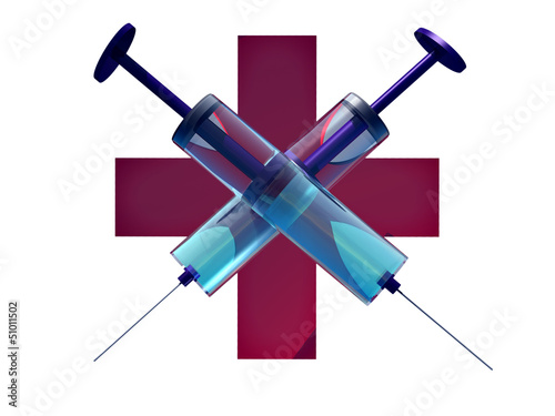 red cross with syringe isolated
