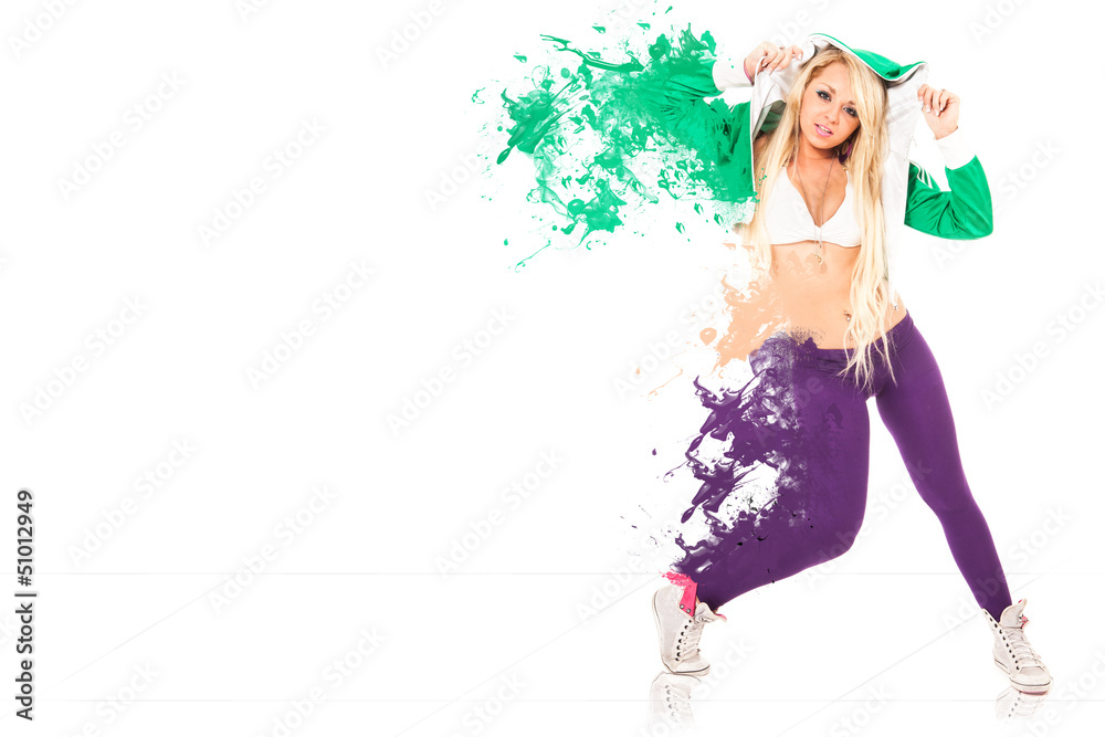 Obraz premium Female Dancer over white background with splash