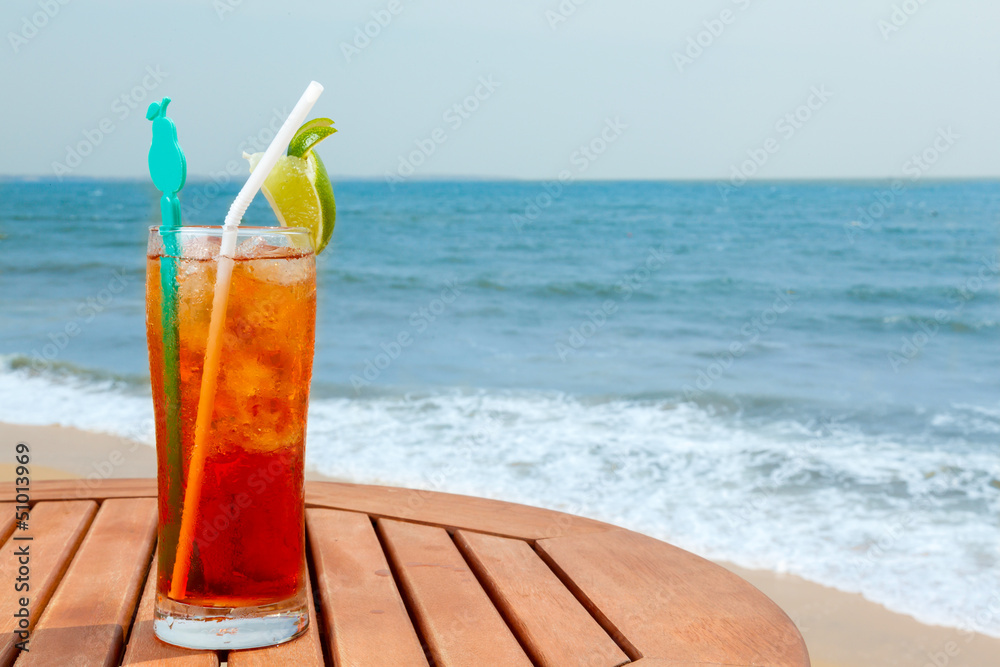 Americano cocktail with ice on the table