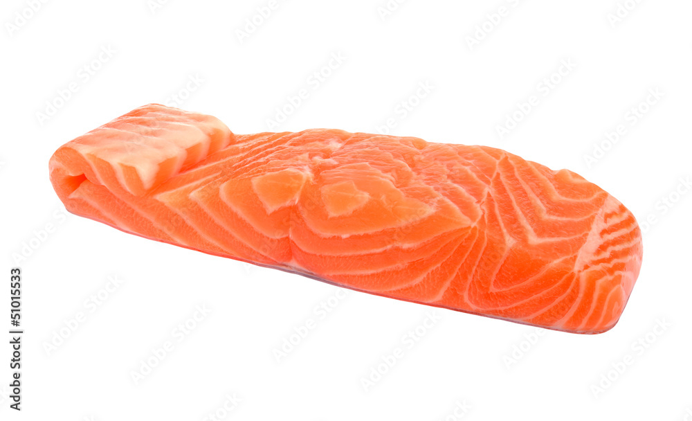 Slice of raw salmon isolated on white background Slice of raw salmon isolated on white background