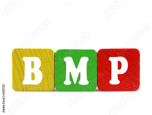 bmp - isolated text in wooden building blocks photo