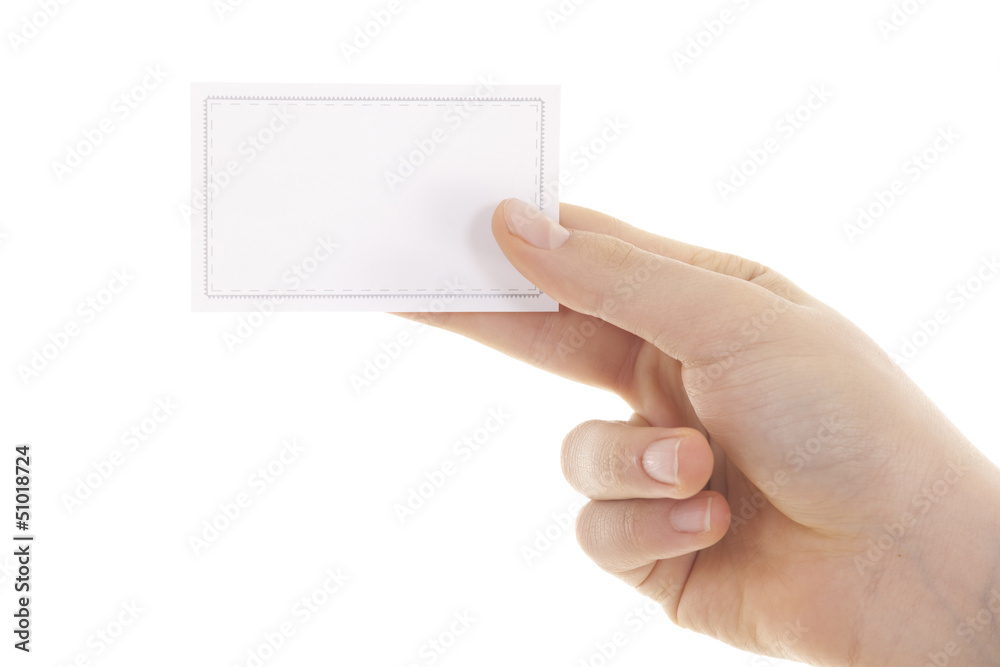 Fototapeta premium Hand holding empty card isolated on white background