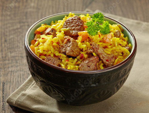 Rice with meat and carrot