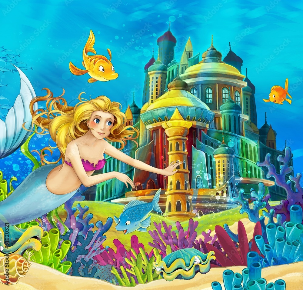 Fotobehang Onderzeeër De prinsessen - kastelen - ridders en feeën #51020321