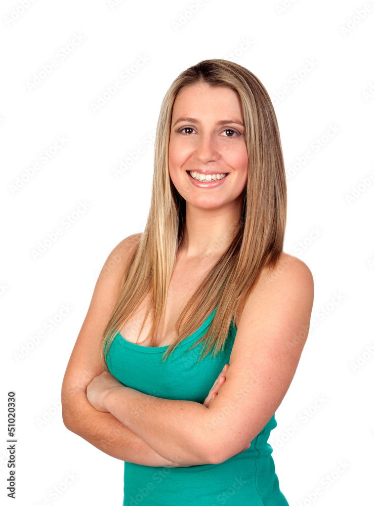 Attractive woman smiling with crossed arms Attractive woman smiling with crossed arms