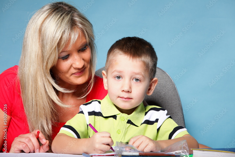 mother and son drawing together mother and son drawing together