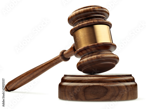 Billede på lærred A wooden judge gavel and soundboard isolated on white background