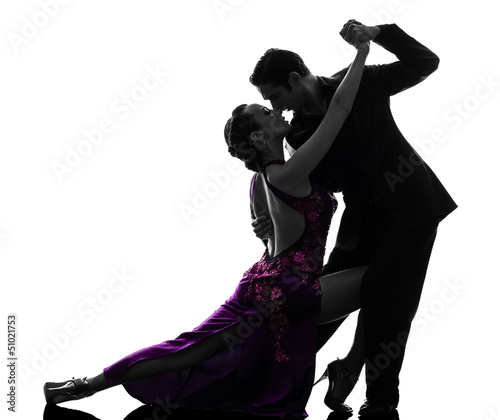 couple man woman ballroom dancers tangoing silhouette