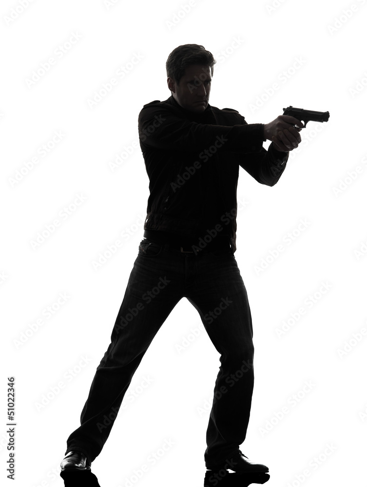 man killer policeman aiming gun standing silhouette man killer policeman aiming gun standing silhouette