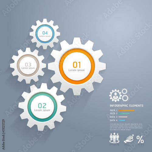 Color Gears Infographics Number Options Banner & Card. Vector