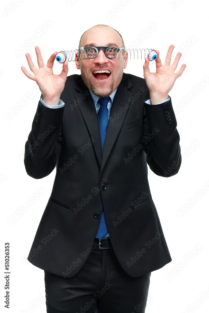 Happy men fooling around in funny glasses Happy men fooling around in funny glasses