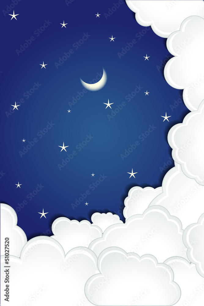 vector illustration of clouds in night sky with Moon and Star vector illustration of clouds in night sky with Moon and Star