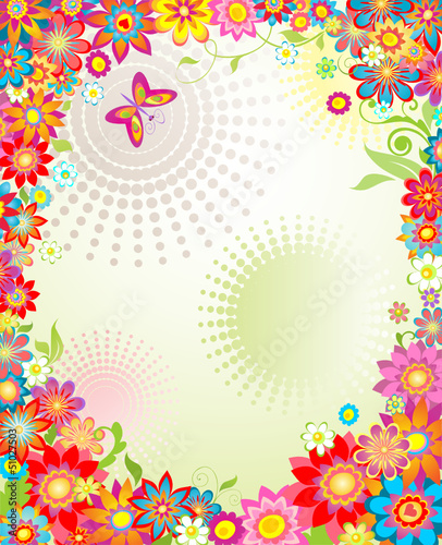 Summer banner with colorful flowers