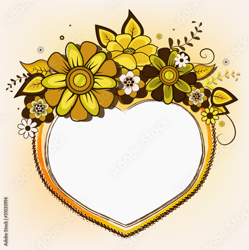 Vector frame in the shape of heart with a floral design. EPS 10