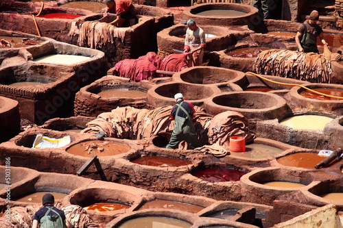 Schilderij op canvas Old tanks of the Fez's tanneries with color paint for leather