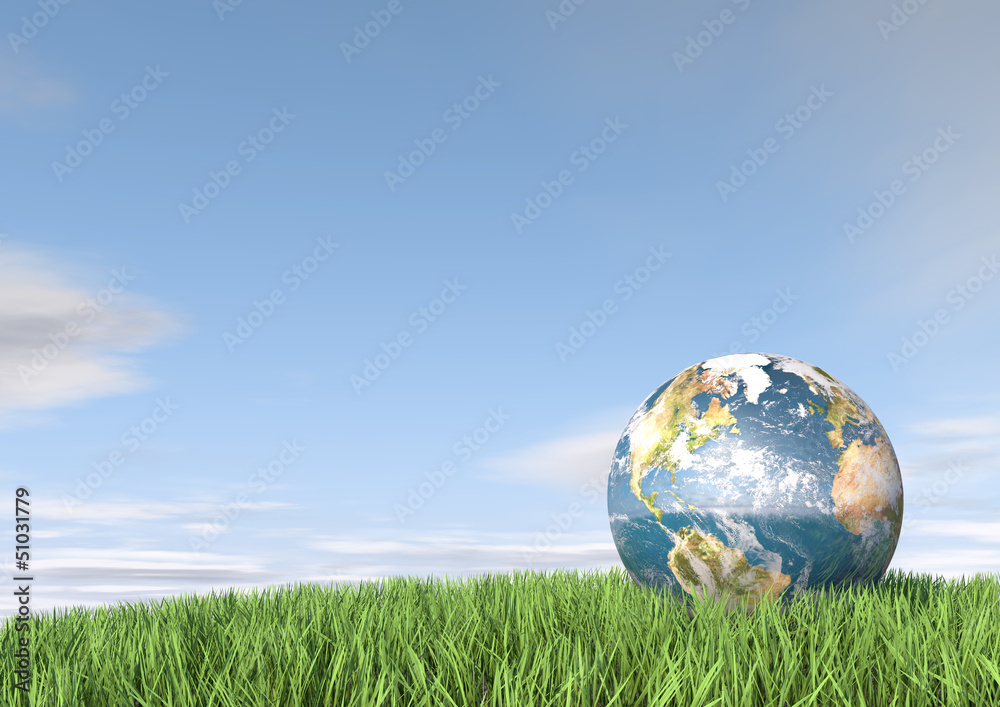 3d render of the earth in tall grass 3d render of the earth in tall grass