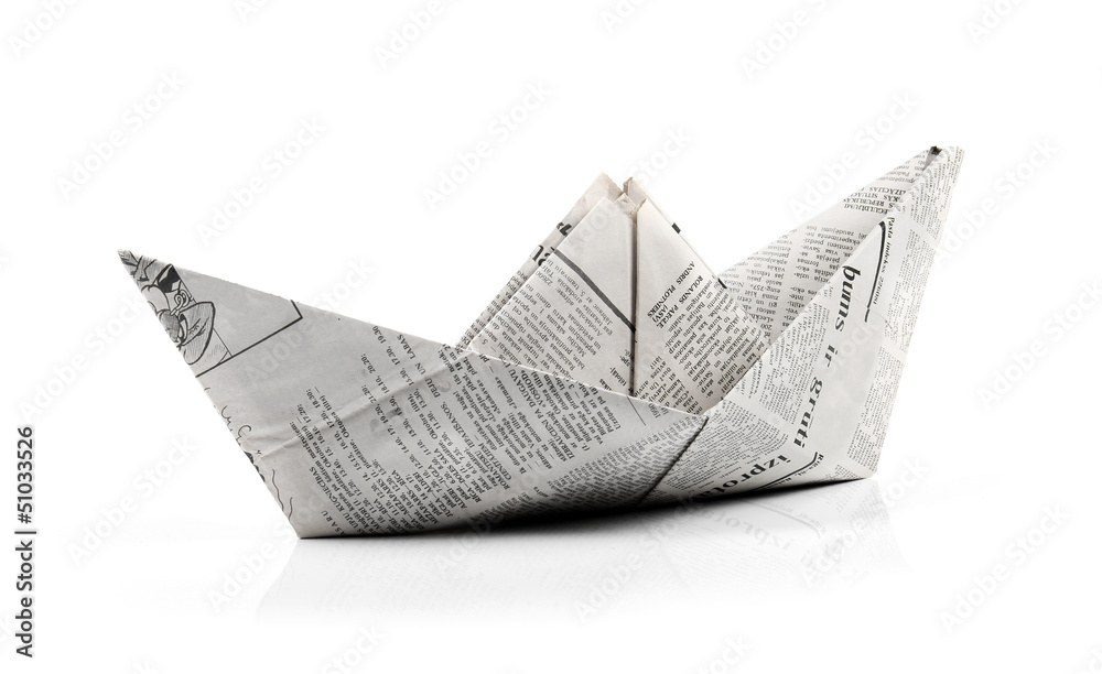 origami paper ship isolated on white - obrazy, fototapety, plakaty 