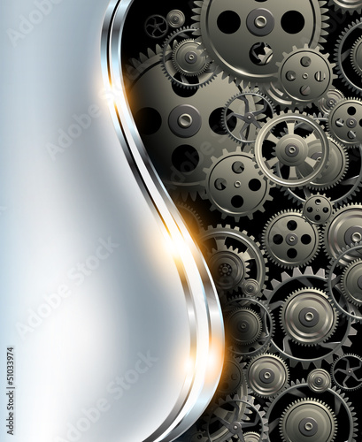 Abstract background metallic chrome silver with gears