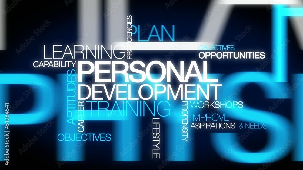 Personal development training plan word tag cloud animation