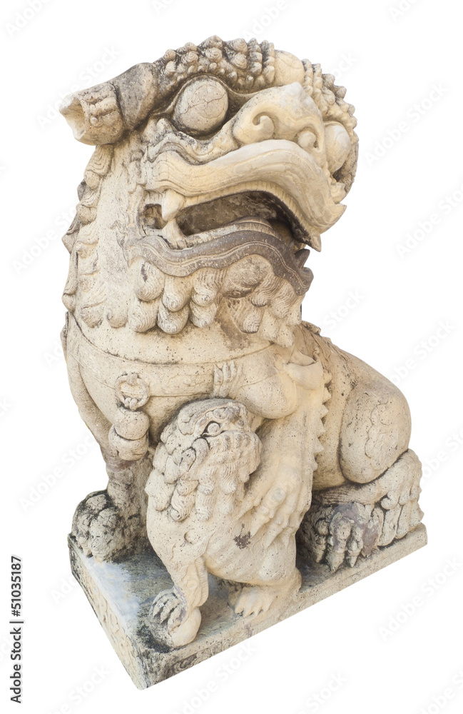Stone Lion sculpture isolated on white background. Stone Lion sculpture isolated on white background.