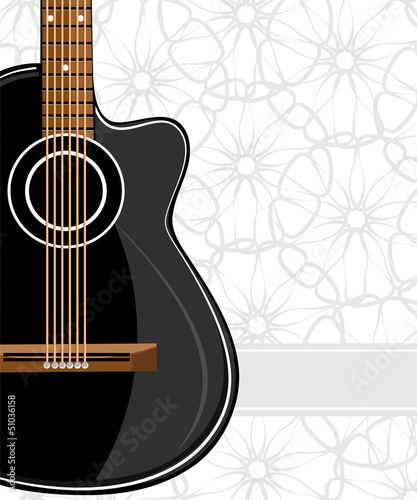 Black classic guitar on floral background