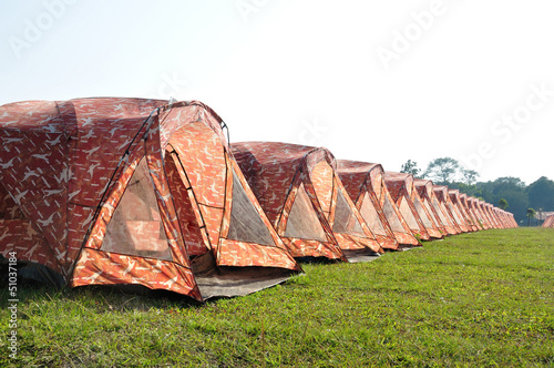 Camouflage tents arrange in a row for tourist at Phukradueng Nat