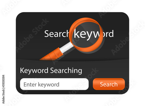 Keyword searching website element with magnifying glass