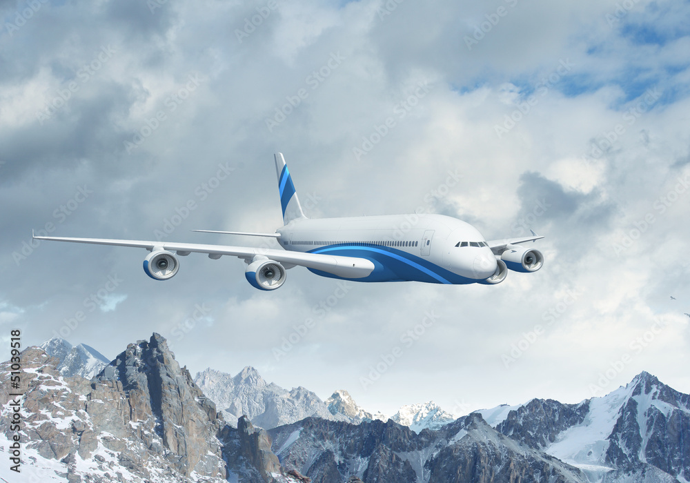 White passenger plane above the mountains White passenger plane above the mountains