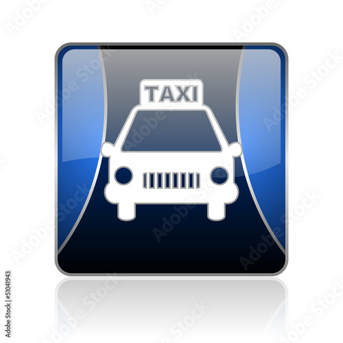 taxi blue square web glossy icon