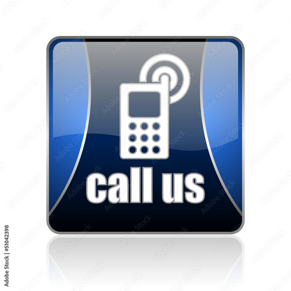call us blue square web glossy icon