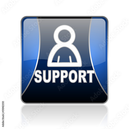 support blue square web glossy icon