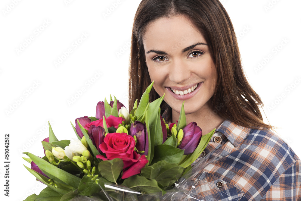 beautiful young woman with bouquet beautiful young woman with bouquet