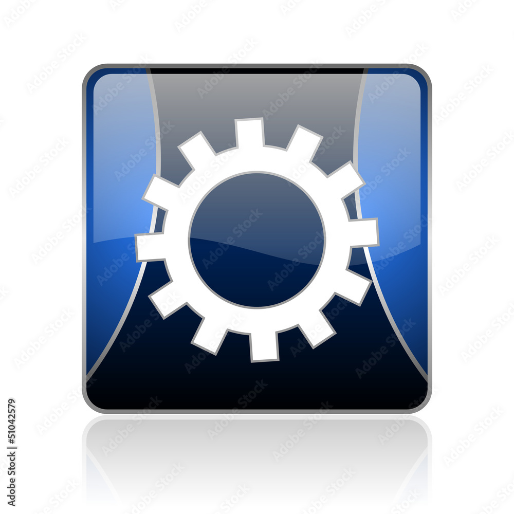 gears blue square web glossy icon