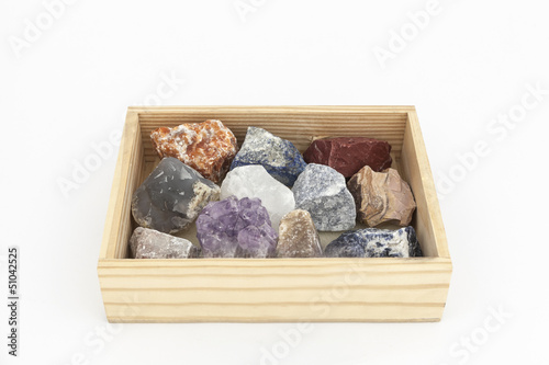 composition of various crystals on white background.