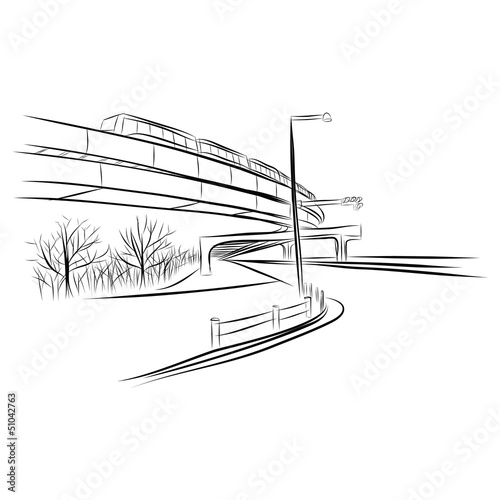 Road under overpass sky train bridge