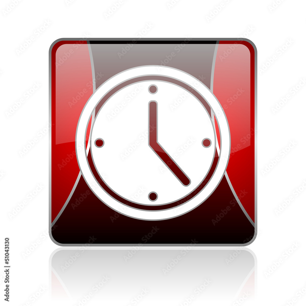clock red square web glossy icon clock red square web glossy icon