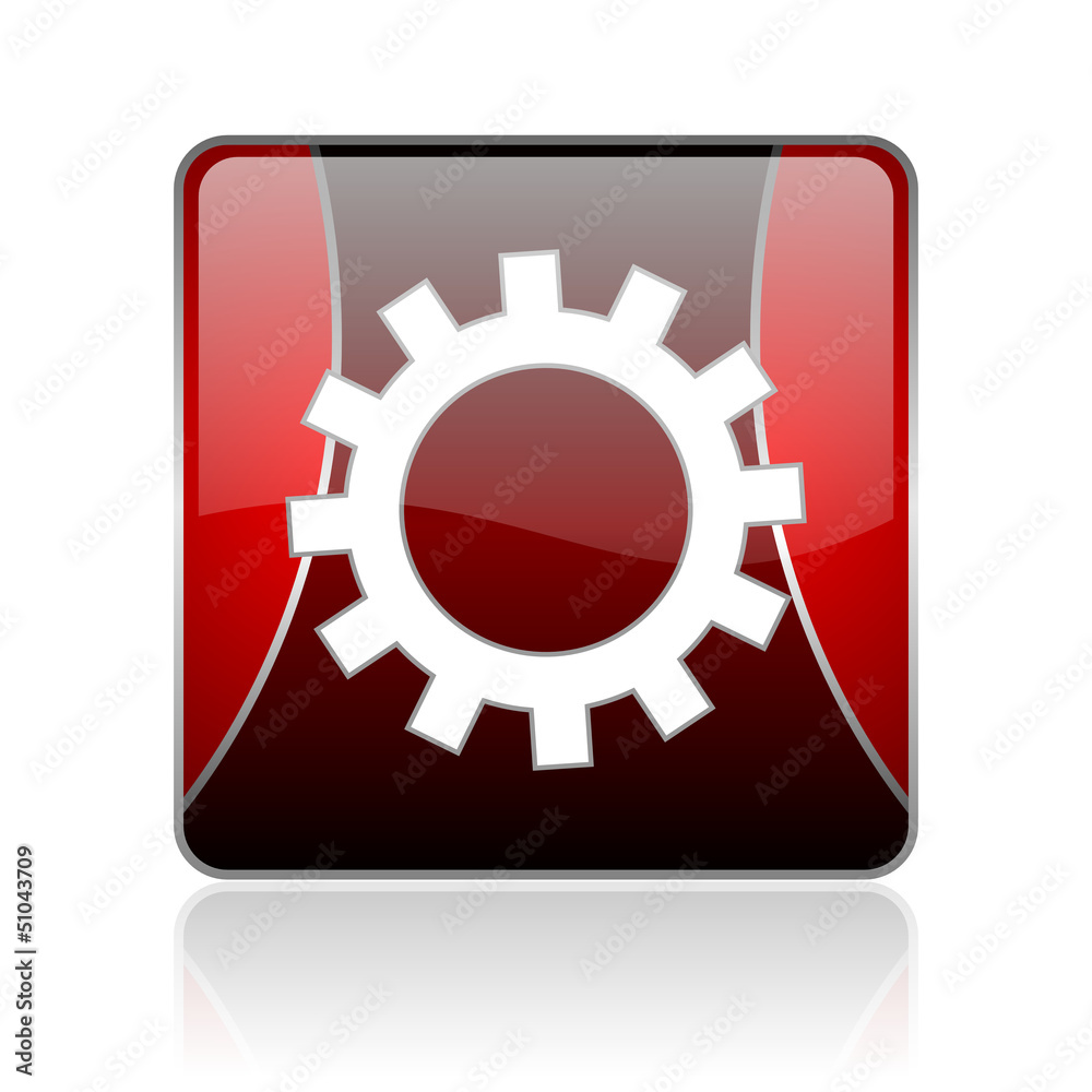 gears red square web glossy icon