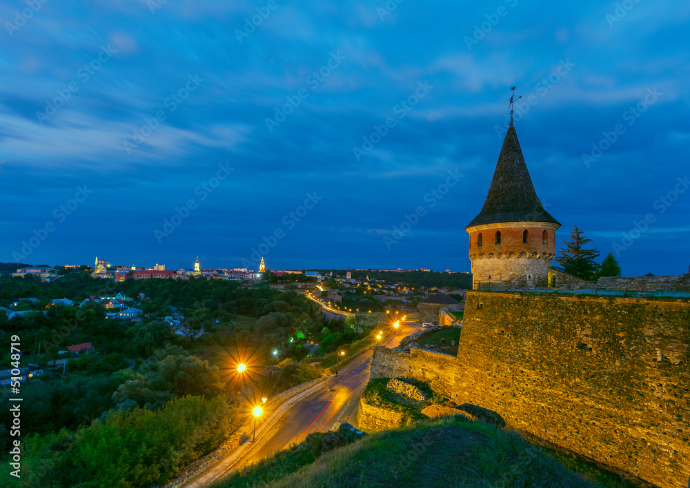 Evening City. Historic District Kamyanets-Podolsky City. Ukraine