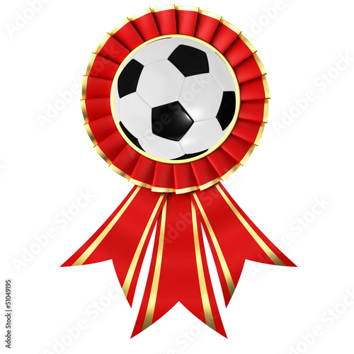 Red ribbon award with a soccer ball