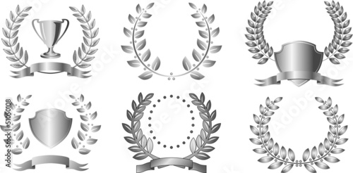 Silver laurel wreaths with ribbon and shields