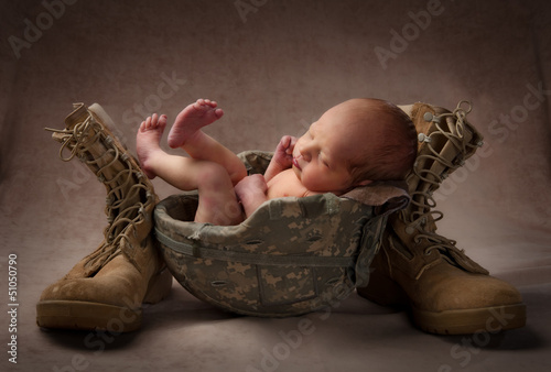 Child in Military Helmet