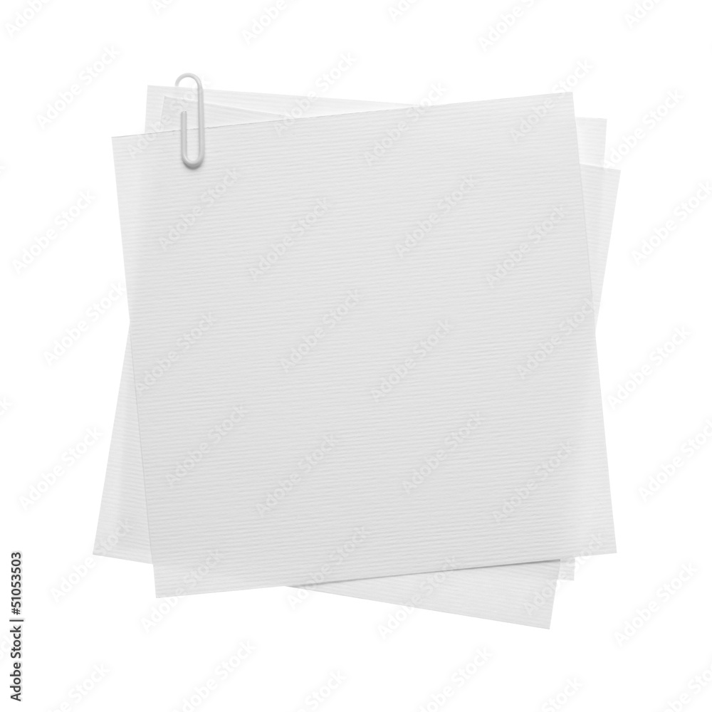 Paper notes with clip isolated on white Paper notes with clip isolated on white